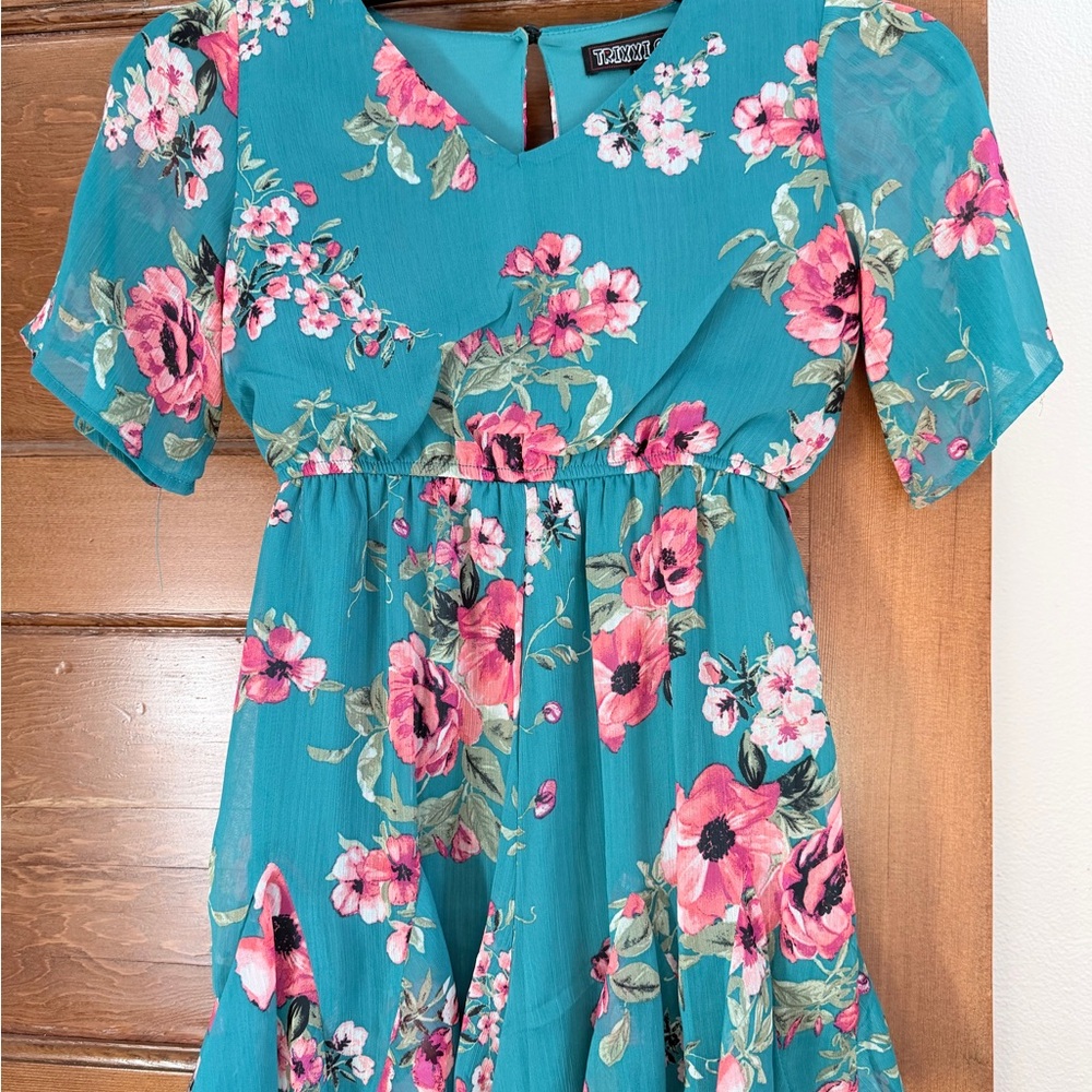 Trixxi Teal and Pink Floral Kids short sleeve Romper